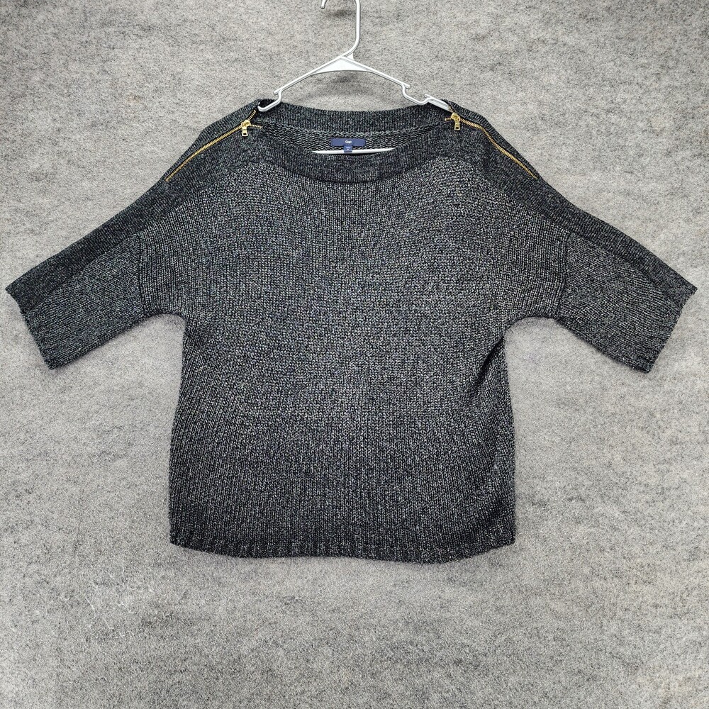 Gap Sweater Womens Medium Short Sleeve Black Silver Shimmer